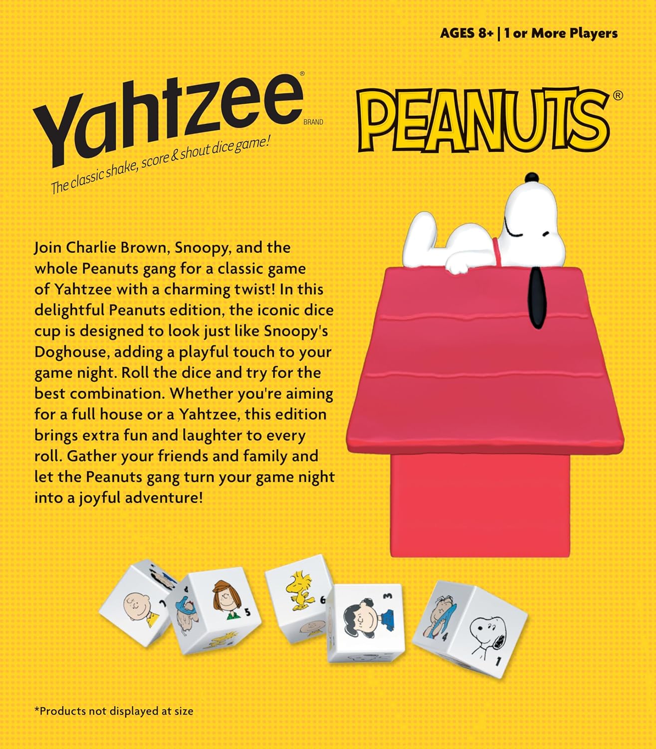 YAHTZEE: Peanuts Edition, Exclusive Snoopy’s Doghouse Cup, Roll The Dice with Charlie Brown, Woodstock & The Peanuts Gang, Dice Rolling Game with a Fun Twist, Officially Licensed Peanuts Collectible