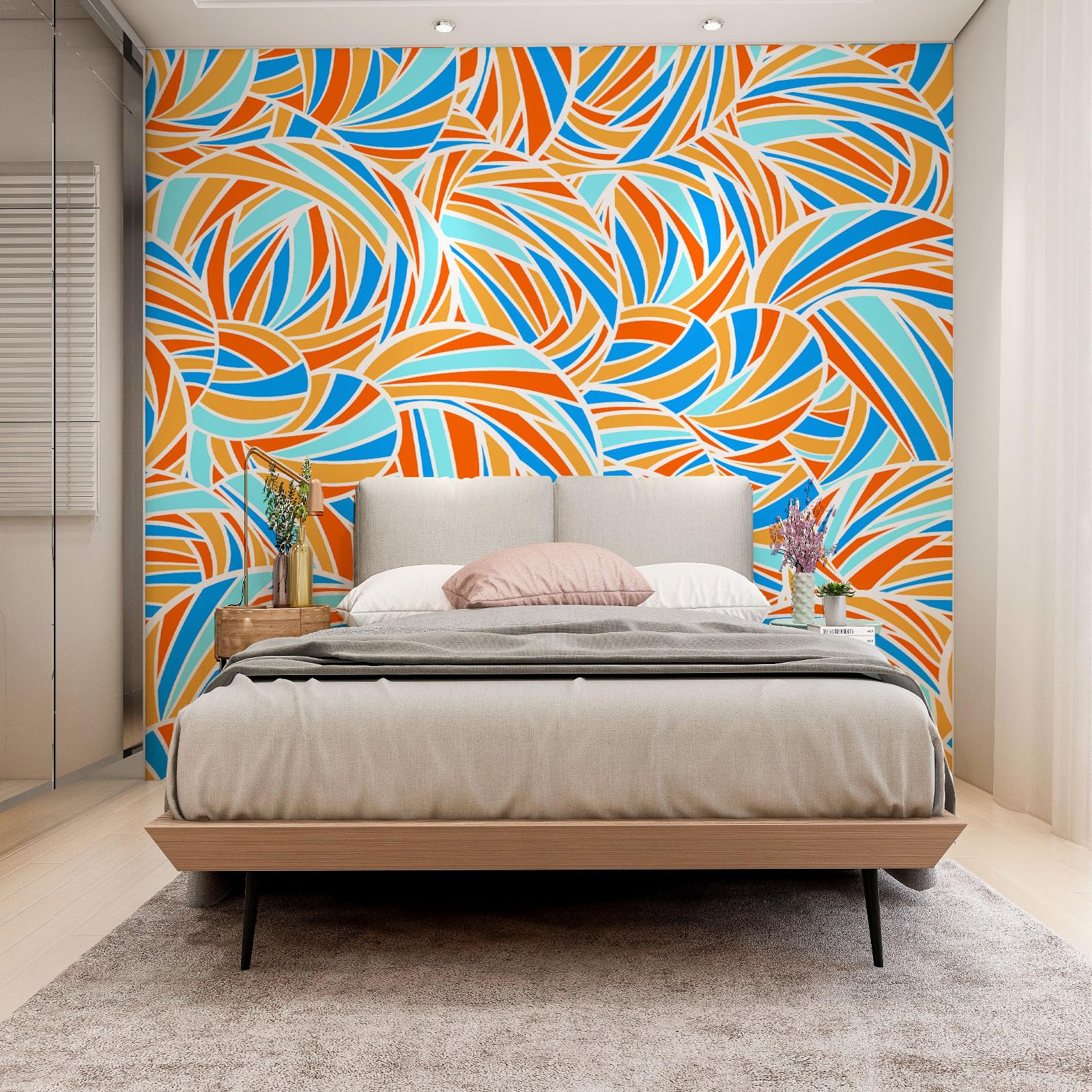 Papier peint rayures multicolore 400x280 cm avec grands motifs cercles abstraits