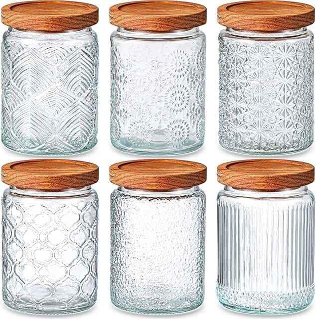Sumind 6 Pcs Vintage Glass Jars with Wooden Lids 24 oz Airtight Glass Fo...