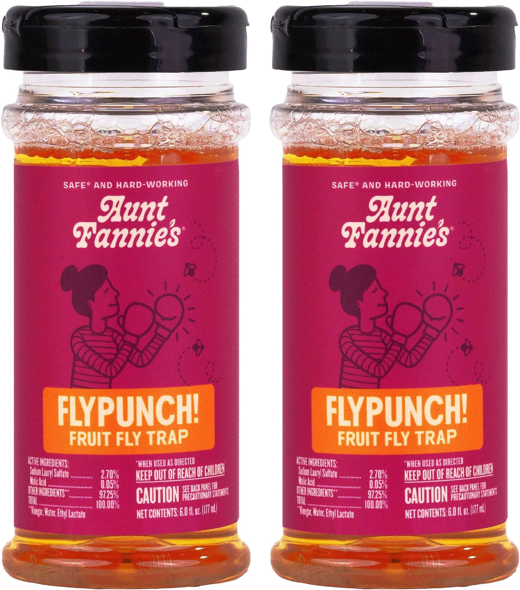 Aunt Fannie's FlyPunch Fruit Fly Trap for Indoor and Kitchen Use, Ready to Use, Made with Plant Based Ingredients, Safe Near Food, Each Bottle Lasts Up to 30 Days, Pack of 2