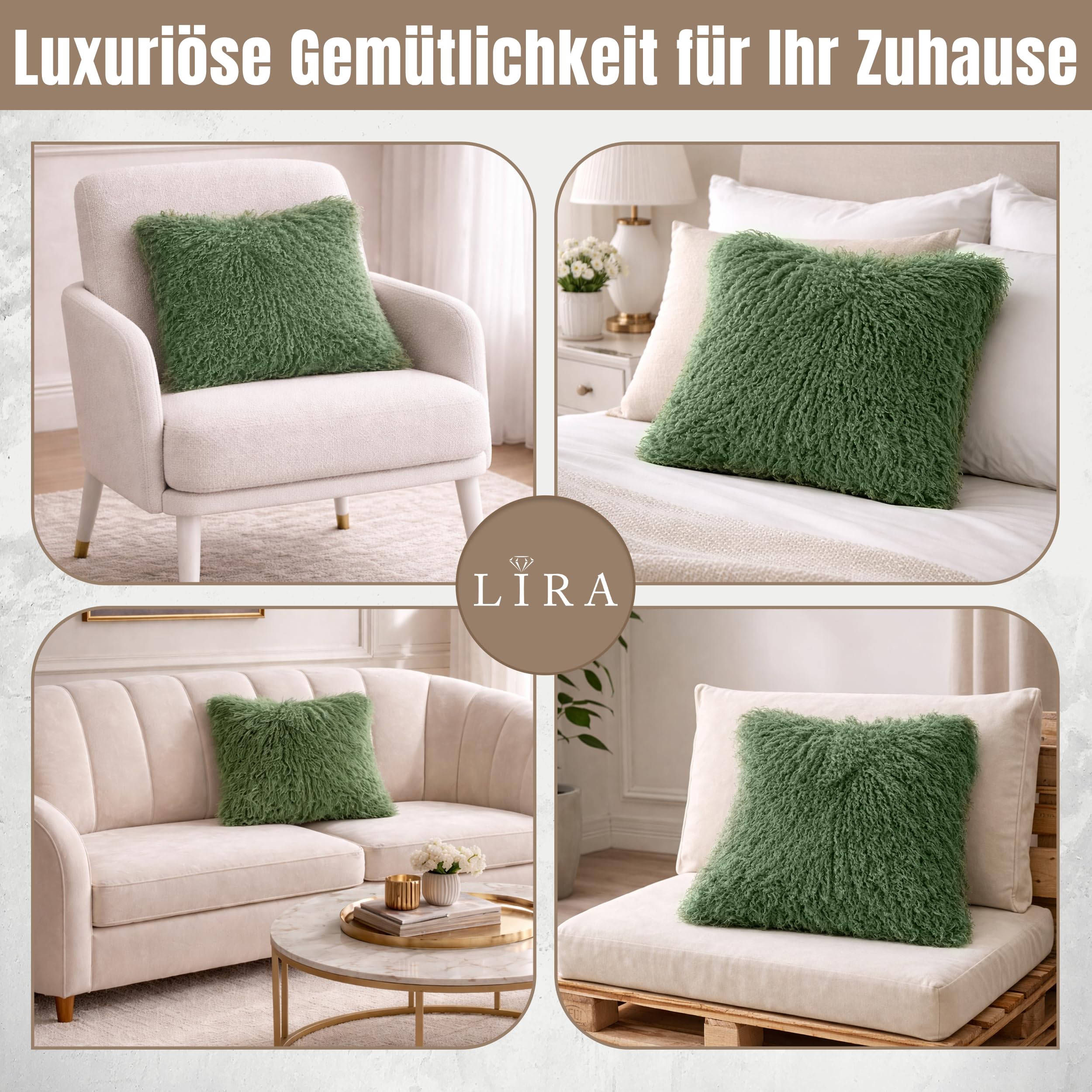 Kissenbezug tibetischem Lammfell Kissenbezug mit YKK Reißverschluss | Dekorativer Tannengrün Kissen bezug 40x40cm für Sofa, Bett und Sessel | Erhältlich