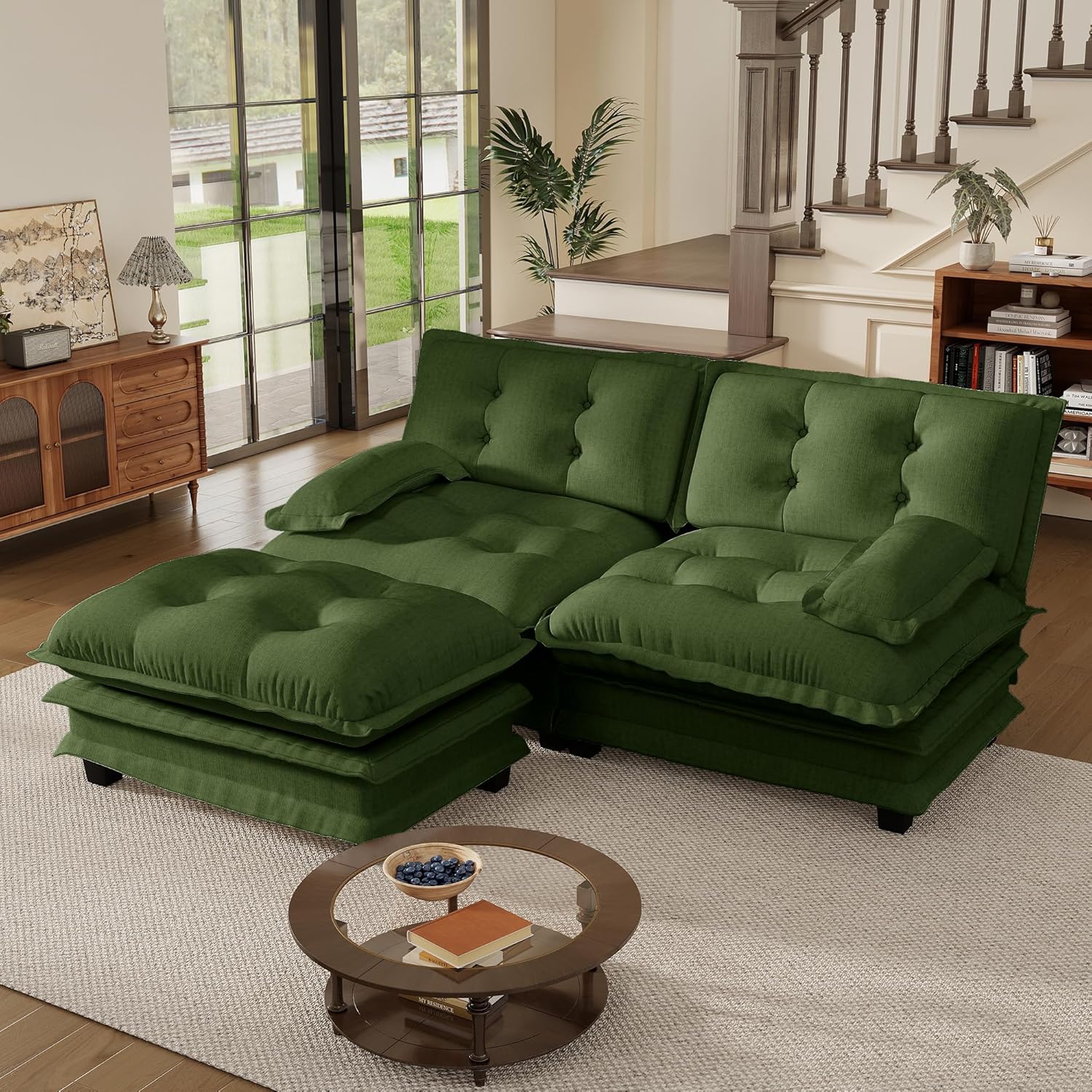 77'' Modular Sectional Couch, Loveseat Chenille Cloud Sofa, Orange Couch with Deep Seat for Living Room