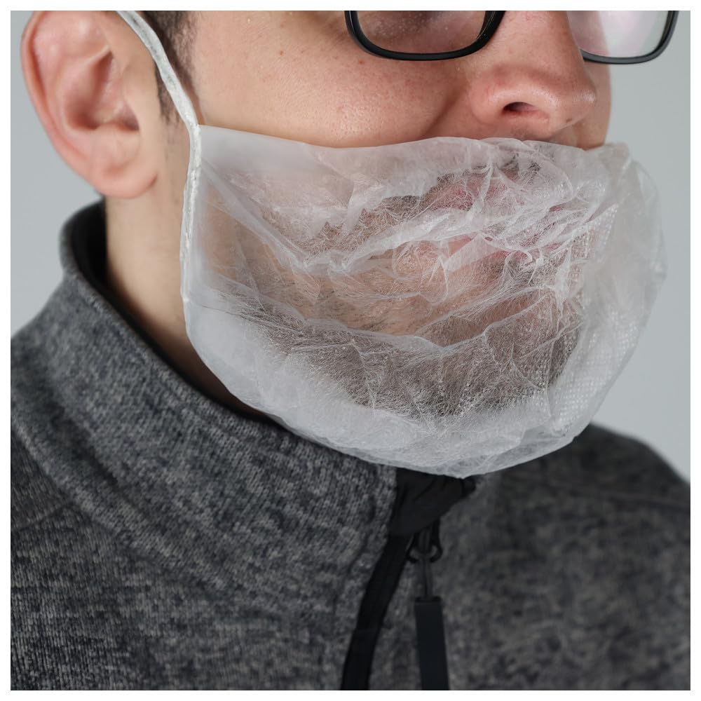WETEC Protezione per barba per camera pulita, grande (maschere monouso per il viso paradenti abbigliamento) Materiale: PP (tessuto non tessuto di polipropilene)/gomma sintetica (elastico senza lattice