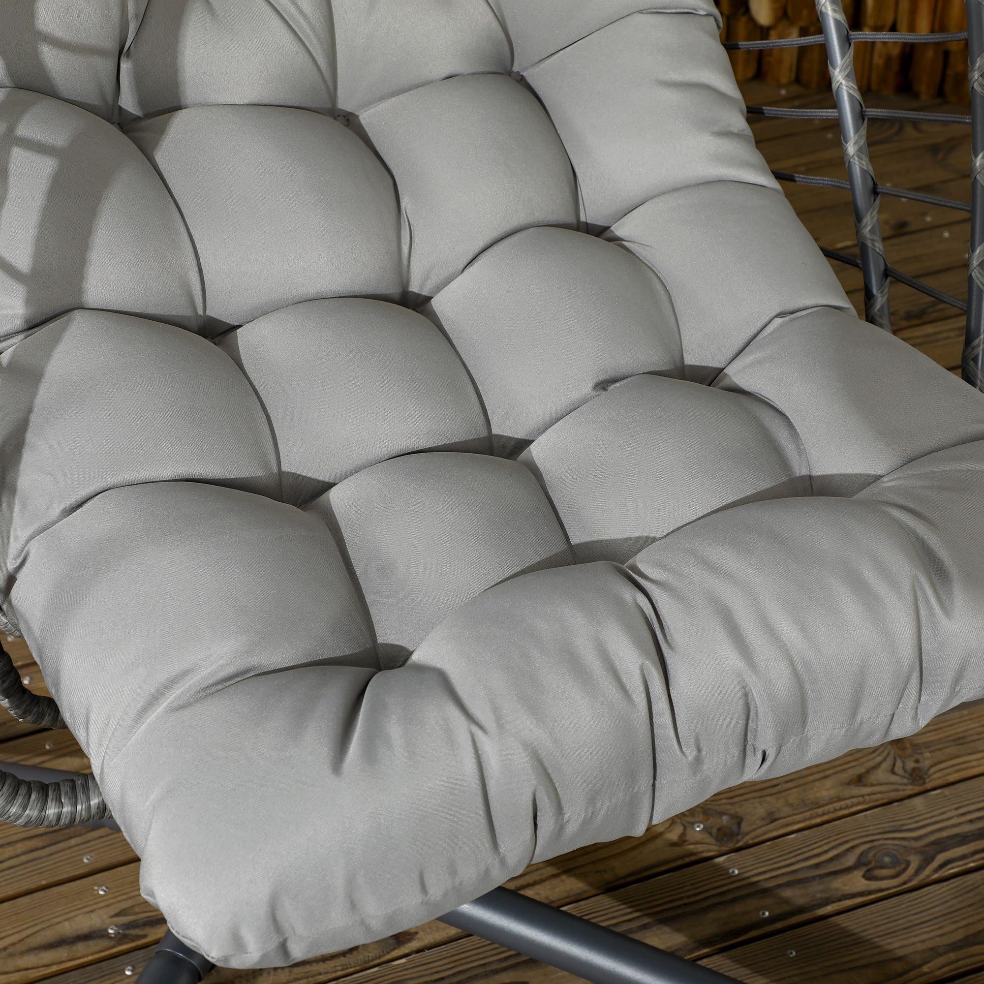 Outsunny Silla Colgante de Ratán Sillón Colgante Plegable con Cojín Reposacabezas y Marco de Acero Carga 100 kg para Interior y Exterior Gris Oscuro