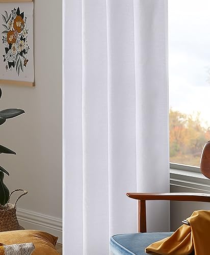 Miniatura 3 de Juego de 2 cortinas de algodón blanco de 63 pulgadas de largo y 50 pulgadas de ancho, cortinas de algodón, cortinas con pestaña superior, cortinas