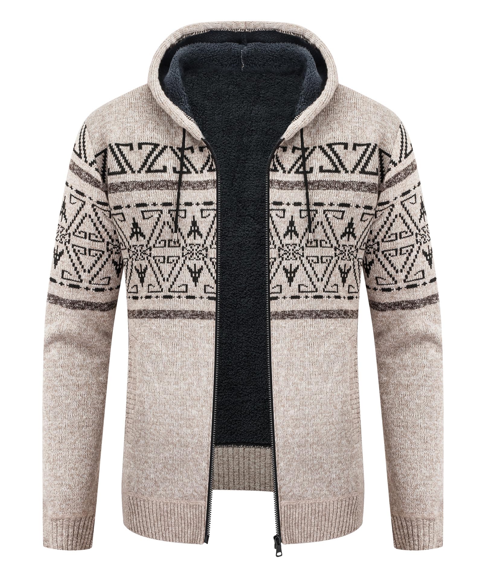 LLdress Mens Knit Cardigan Sweaters Sherpa Lined Full Zip Hoodie With Pockets
