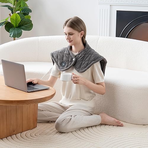 Miniatura 2 de Berkshire Blanket Almohadilla térmica con peso Almohadilla térmica eléctrica de forro polar de gamuza sintética para aliviar el dolor de cuello,