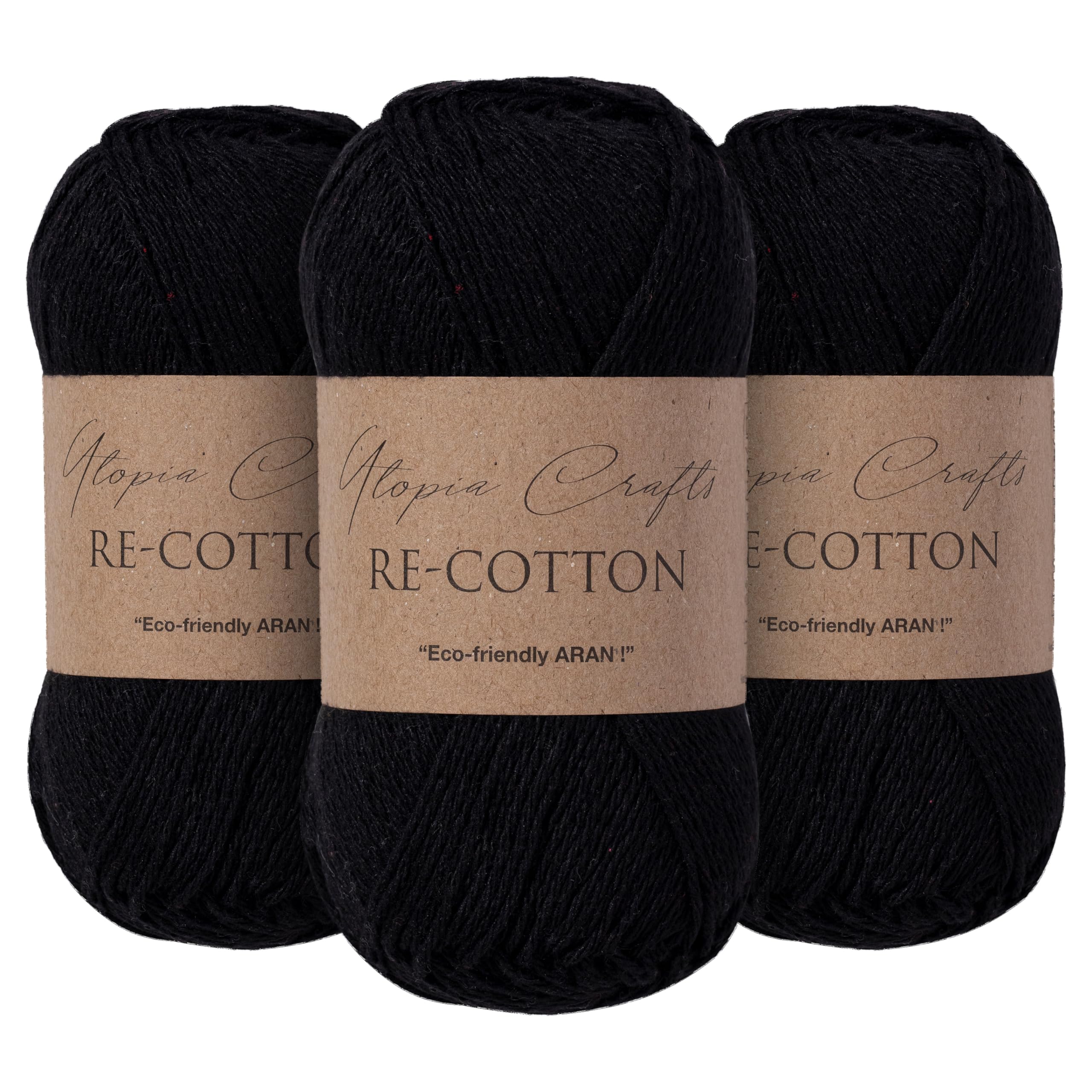 Utopia Crafts Re-Cotton Knitting Yarn, 3X 100g (Black)
