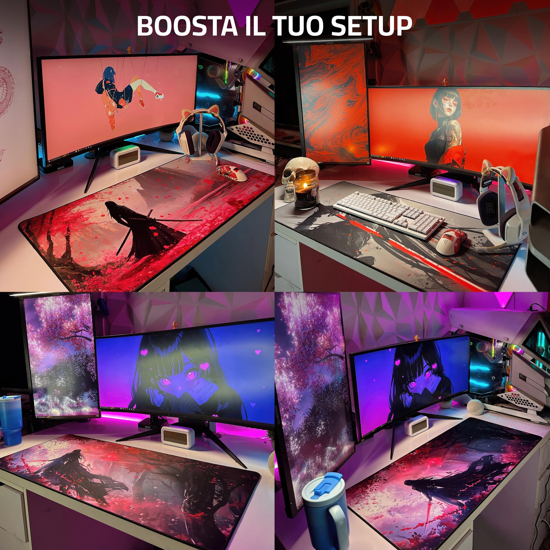 Tappetino mouse gaming anime XXL 900x400 mm - Mousepad impermeabile & cuciture rinforzate - Tappeto XL - Sottomano scrivania per setup, tastiera e PC