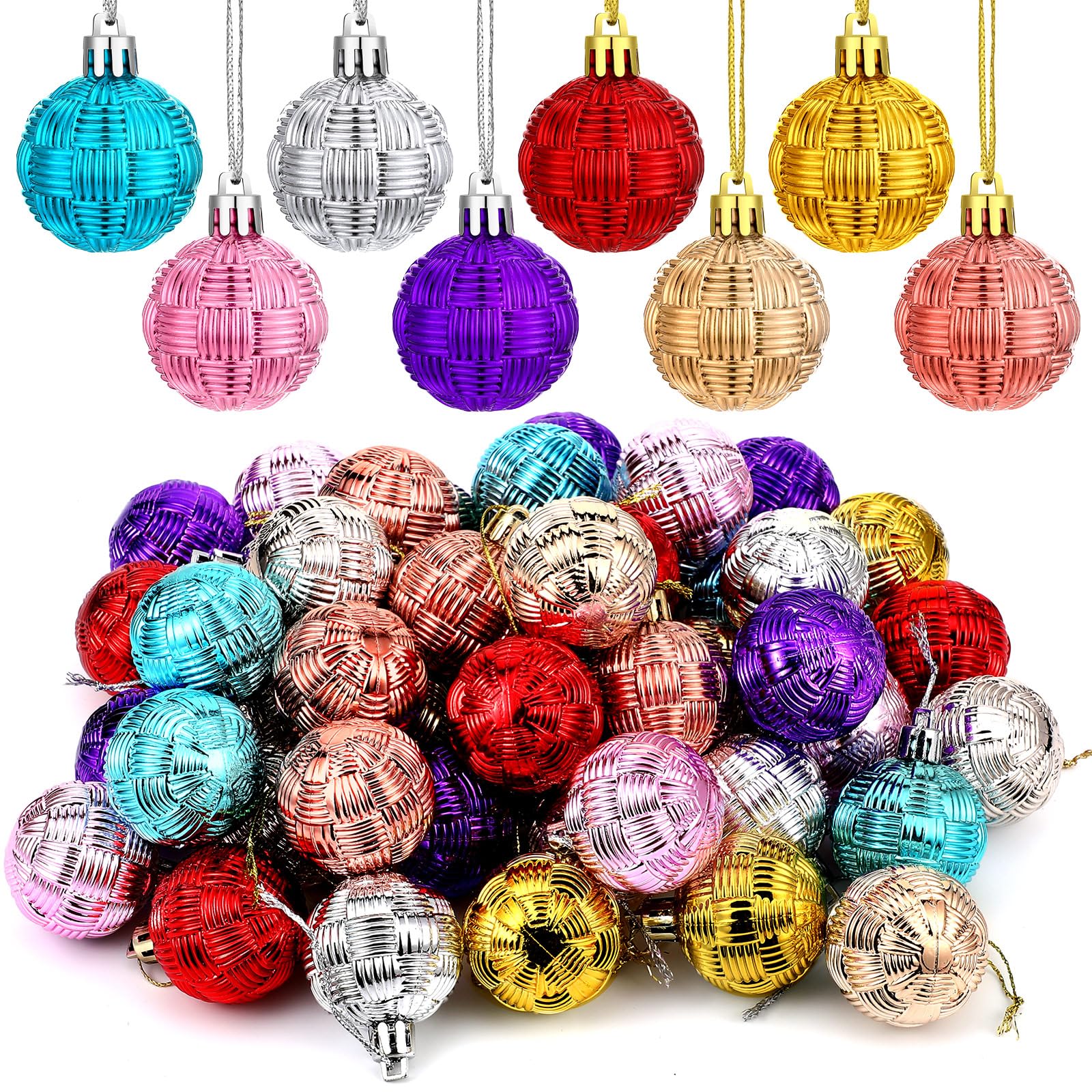 Boules de Noël pastel multicolores de 3,8 cm en lot de 96 pièces
