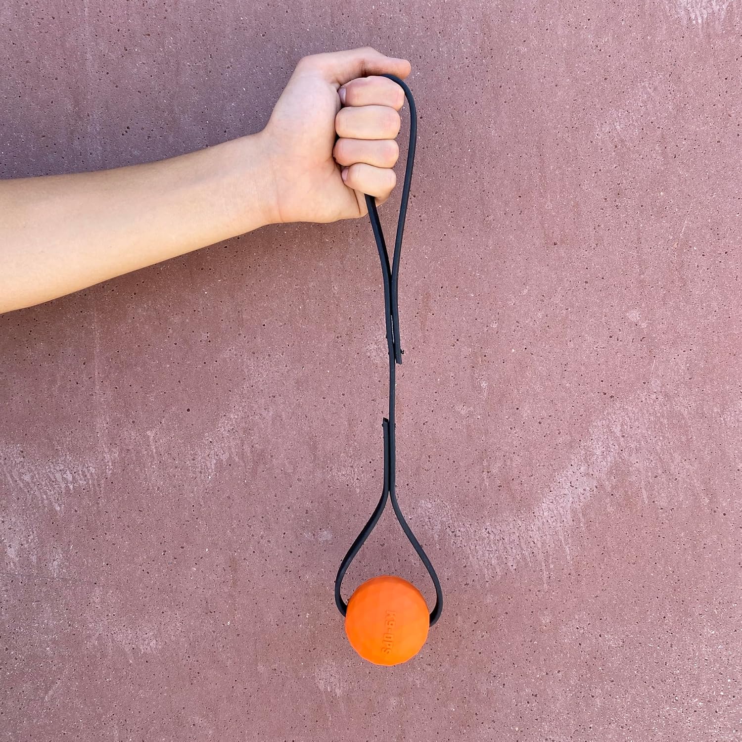 K9 Ops Dog Ball Tug with Handle Biotug Fetch Toy - Rubber Reward Toys - Large Dogs Durable Indestructible Aggressive Chewers Pitbull Dobermann Rottweiler Shepherd (LG/XL, Tiger Orange)