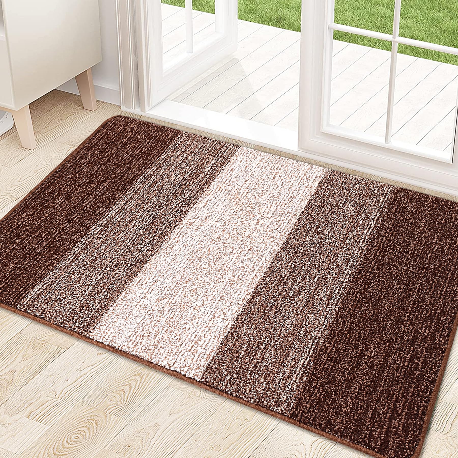 Kitinjoy Indoor Outdoor Door Mat, 32x20 Non-Slip Absorbent Dirt Trapper, Low-Profile Washable Inside Entrance Front Floor Mat, Sturdy Soft Entry