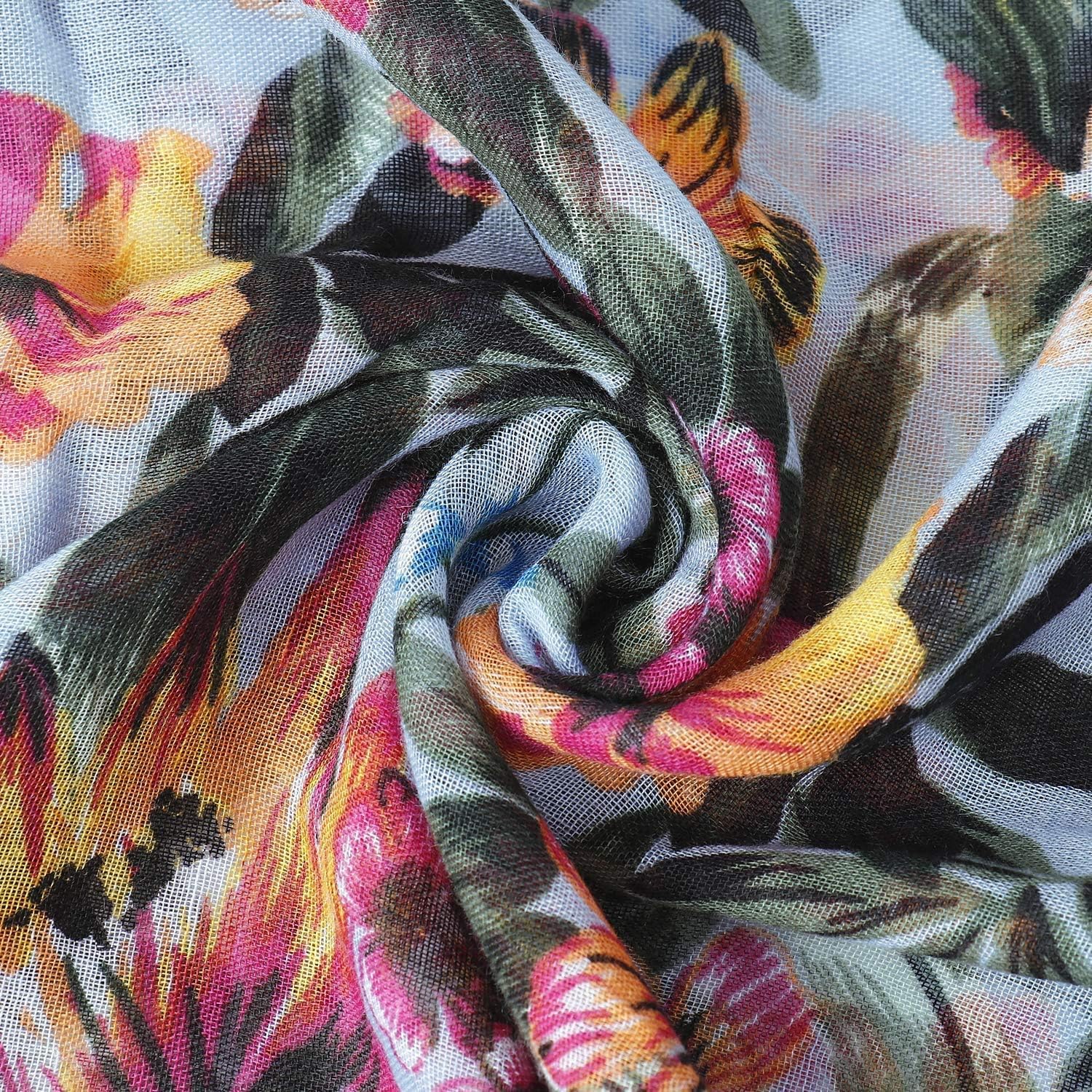 GERINLY Lightweight Scarves Fashion Flowers Print Women Cotton Wrap Scarf Head Shawl Winter Gift - Image 7