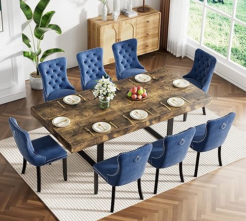 Miniatura 45 de Juego de mesa de comedor extensible marrón de 63 a 78.74 pulgadas para 6, juego de mesa de comedor de 7 piezas con 6 sillas tapizadas, mesa de Mesa