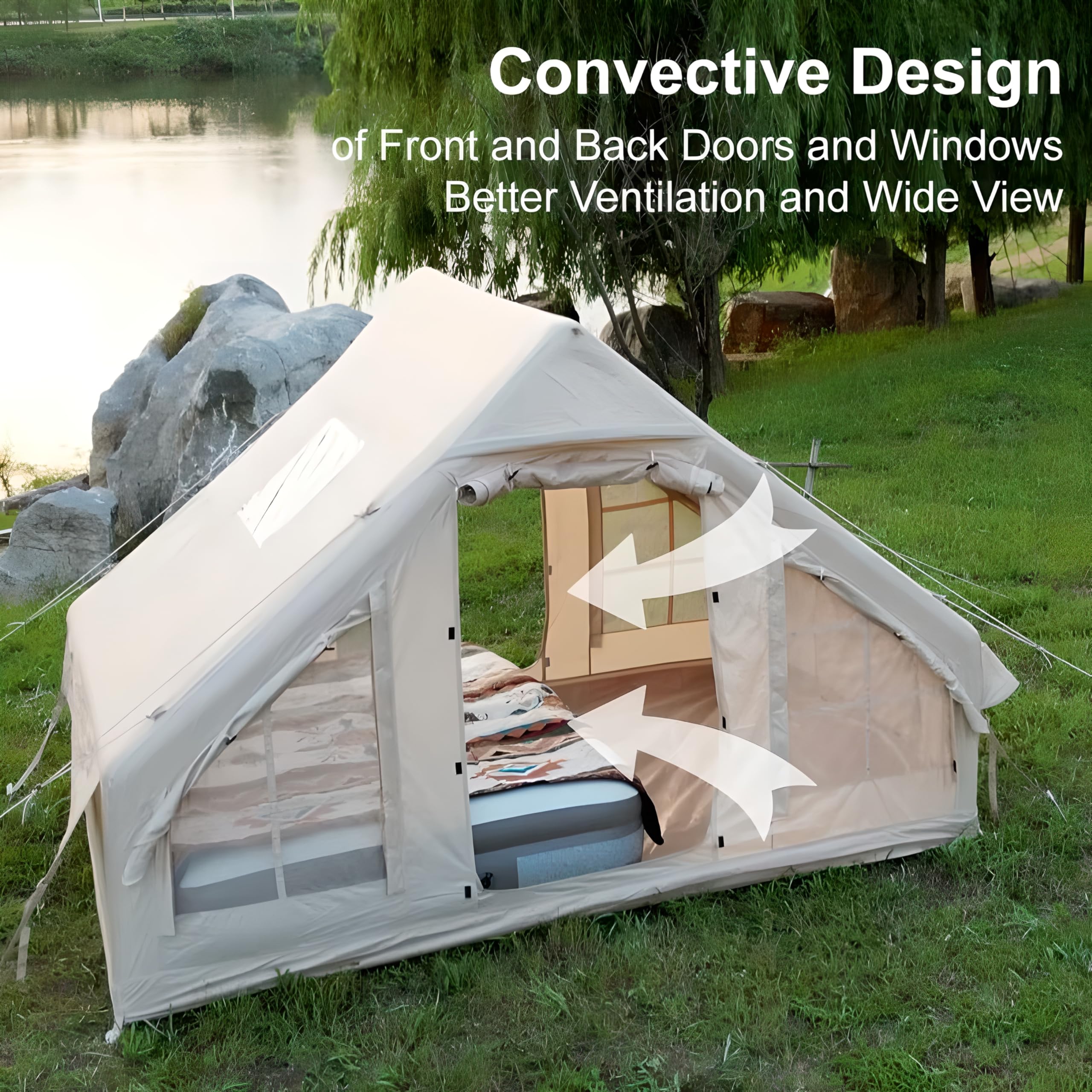 Tienda de campaña Inflable, Tienda de campaña climatizada al Aire Libre con Bomba Manual e Impermeable a Prueba de Viento, fácil instalación, Tienda de campaña de Tela de algodón para 4 Estaciones