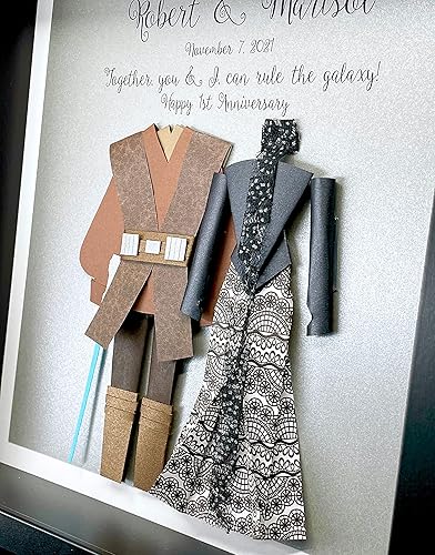 Miniatura 3 de Personalized Star Wars Wedding Gift, Paper First Anniversary Gift, Star Wars Valentine's Day Gift, Star Wars Bride & Groom Frame Star Wars Custom