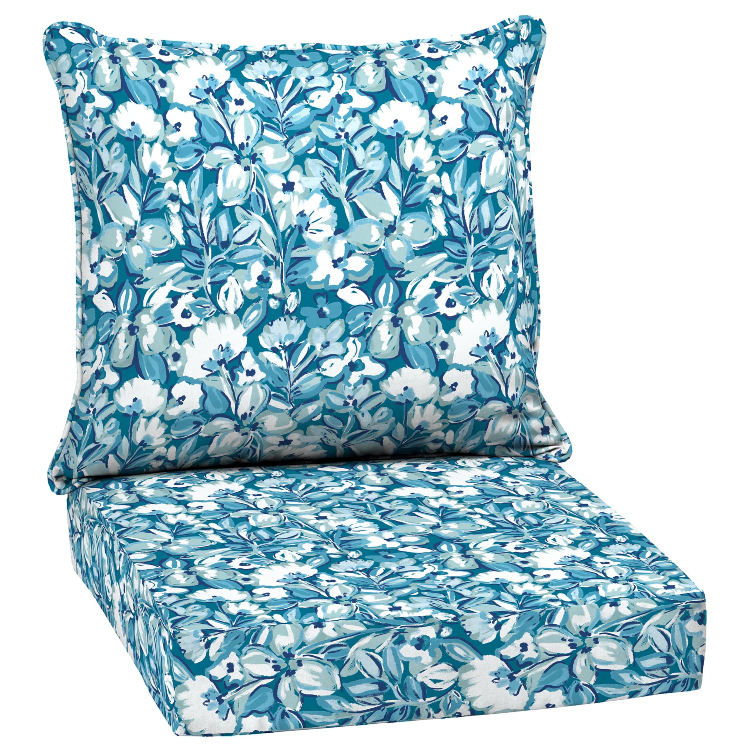 Arden Outdoor Deep Seat Cushion Set, 24 in x 24 in, Weather-Proof, Rain-Proof, Fade Resistant Patio Cushion for Chair, Sofa, and Couch Aqua Blue Fusion Floral — image 1