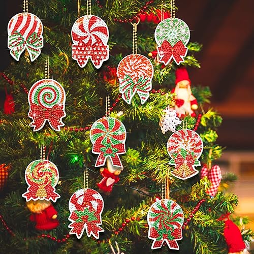 Miniatura 5 de 15 piezas de llavero y adornos de pintura de diamantes de Navidad, arte de diamante de cacao caliente 5D para niños, manualidades de Navidad