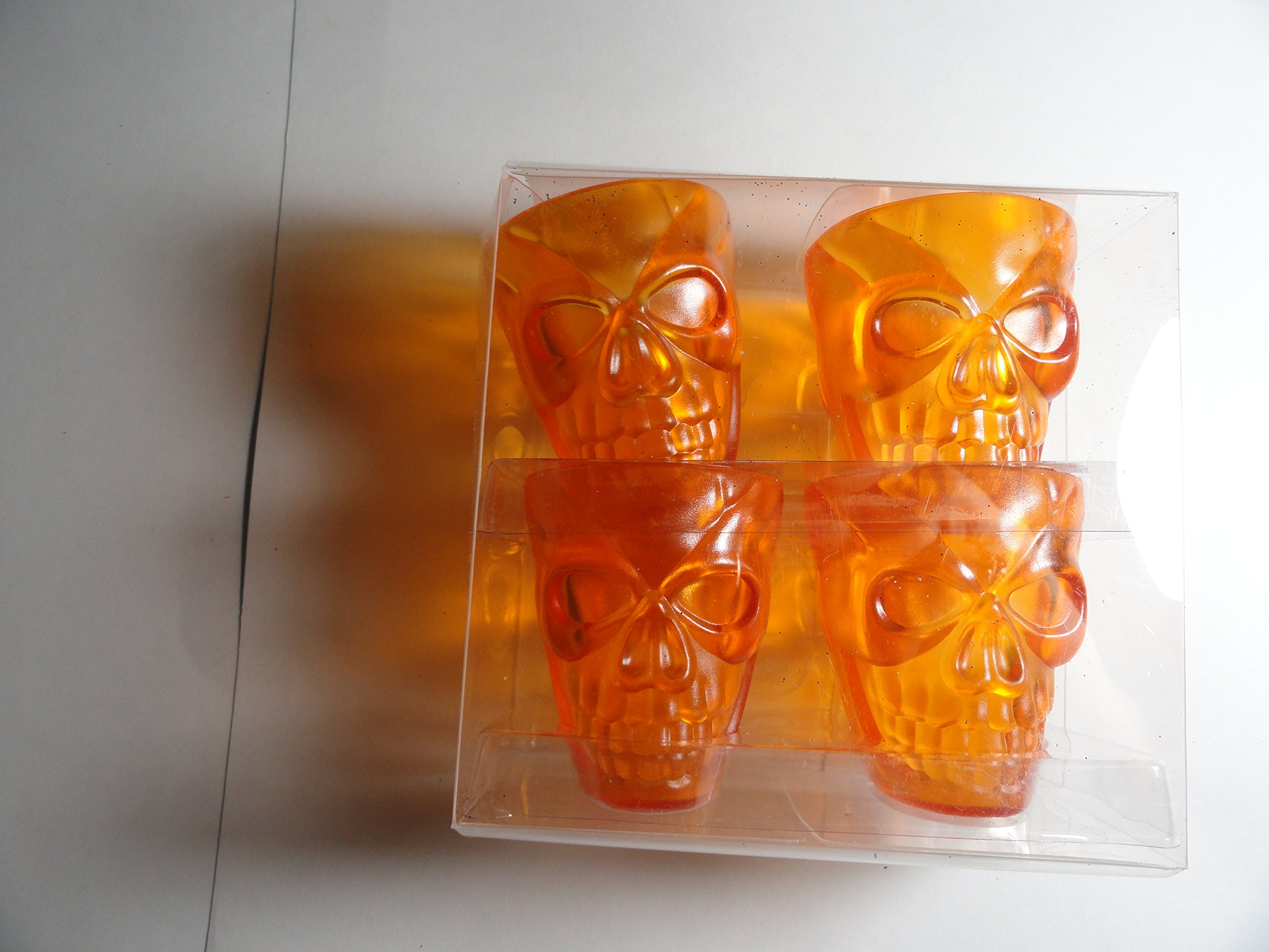 Four Pack Orange Skull Plastic Shot Glasses