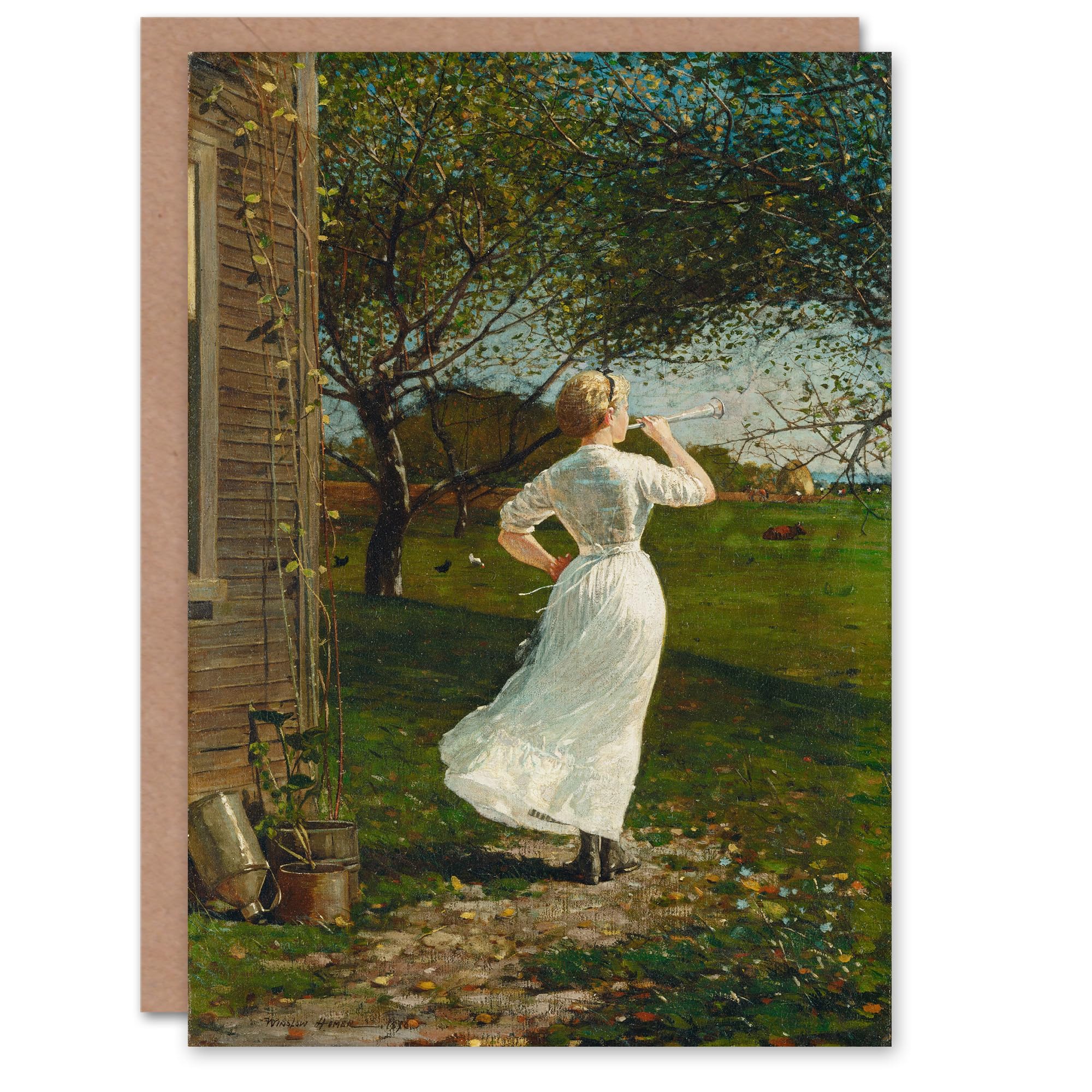 Artery8 Winslow Homer Art Card Blowing the Dinner Horn Oil Painting