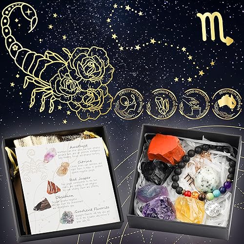 Miniatura 3 de Regalos del zodiaco de Escorpio para mujeres, regalos espirituales, regalos de horóscopo con piedra natal del zodiaco y pulsera de chakras, juego de