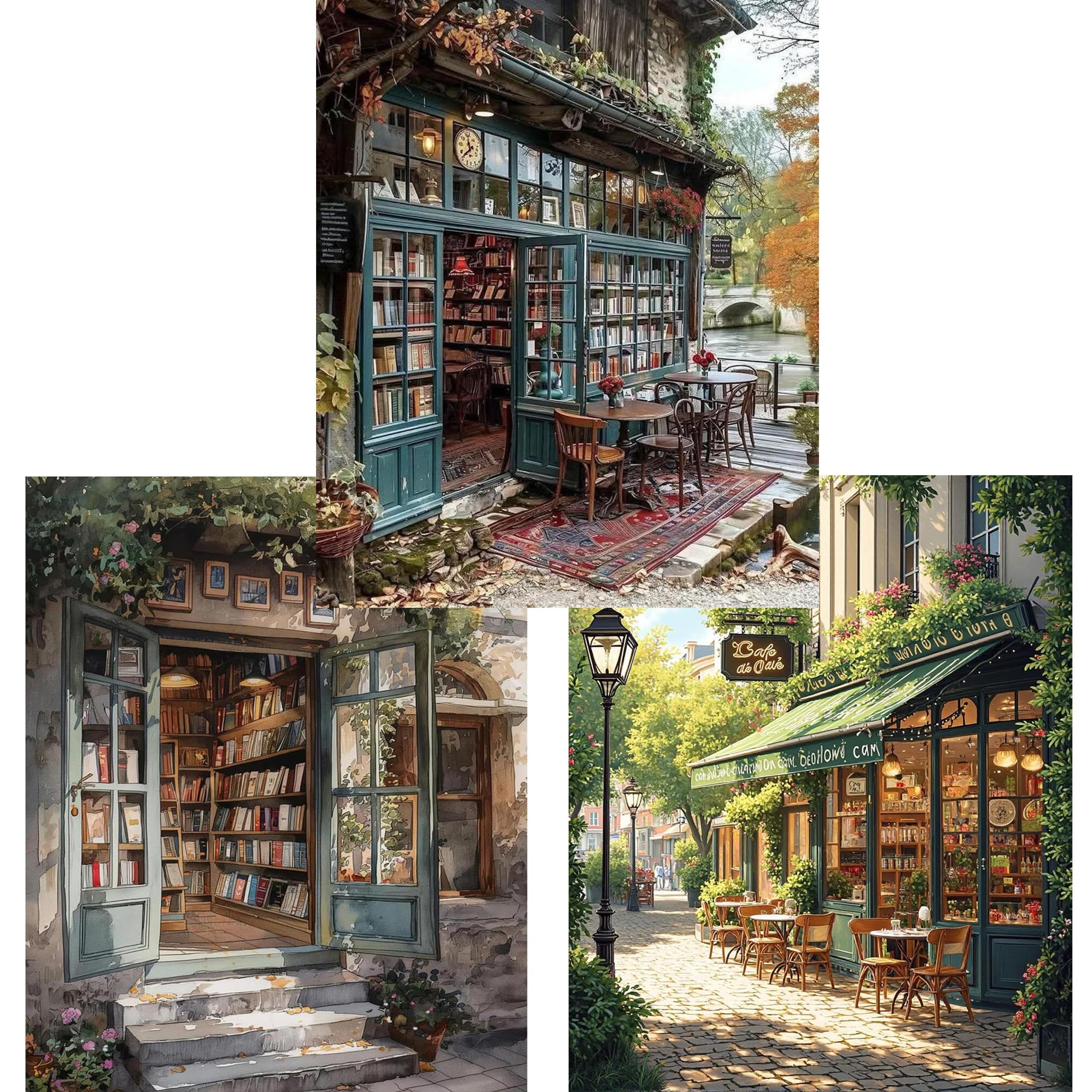 Yunruily 3 Stück Buchhandlung Malen Nach Zahlen Erwachsene - Buchhandlung Paint by Numbers Adult,Diy Malen Nach Zahlen und Acrylfarbe,zur Heimdekoration 30x40cm
