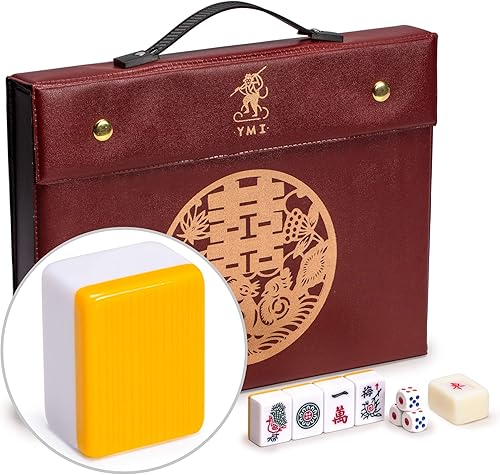 Miniatura 10 de Yellow Mountain Imports Juego de mahjong chino, marfil clásico con 146 azulejos pequeños de color marfil, funda de vinilo, indicador de viento y