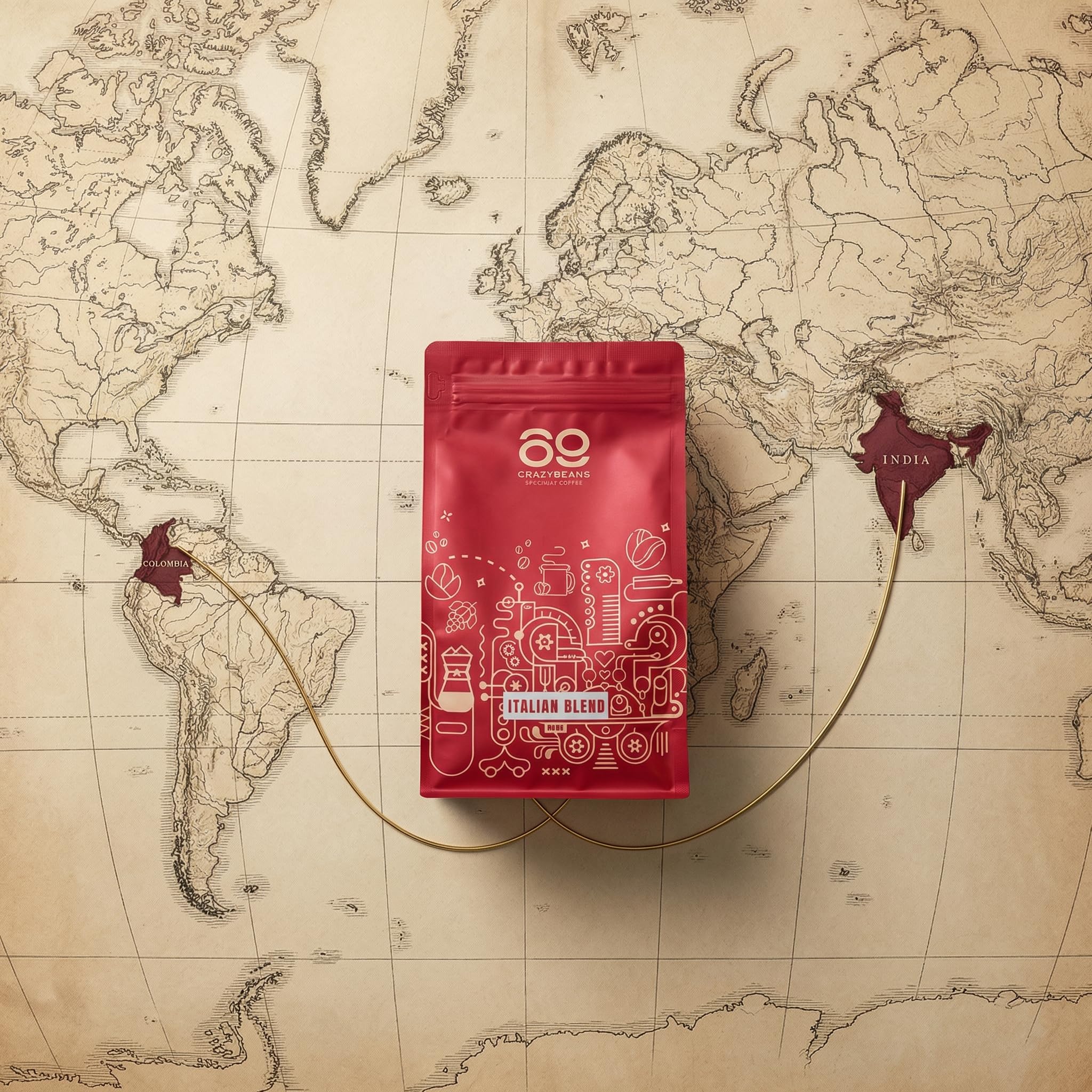 Cafe de Especialidad en grano Italian Blend | 80% Arábica / 20% Robusta | Colombia & India | Perfil Intenso con Notas de Chocolate Negro, Especias y Malta Tostada | Specialty coffee | 500g