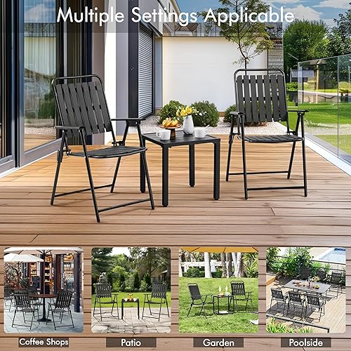 Miniatura 4 de Yaheetech Juego de 4 sillas plegables para patio, sillas de comedor al aire libre con reposabrazos, silla de patio de plástico para porche, terraza,