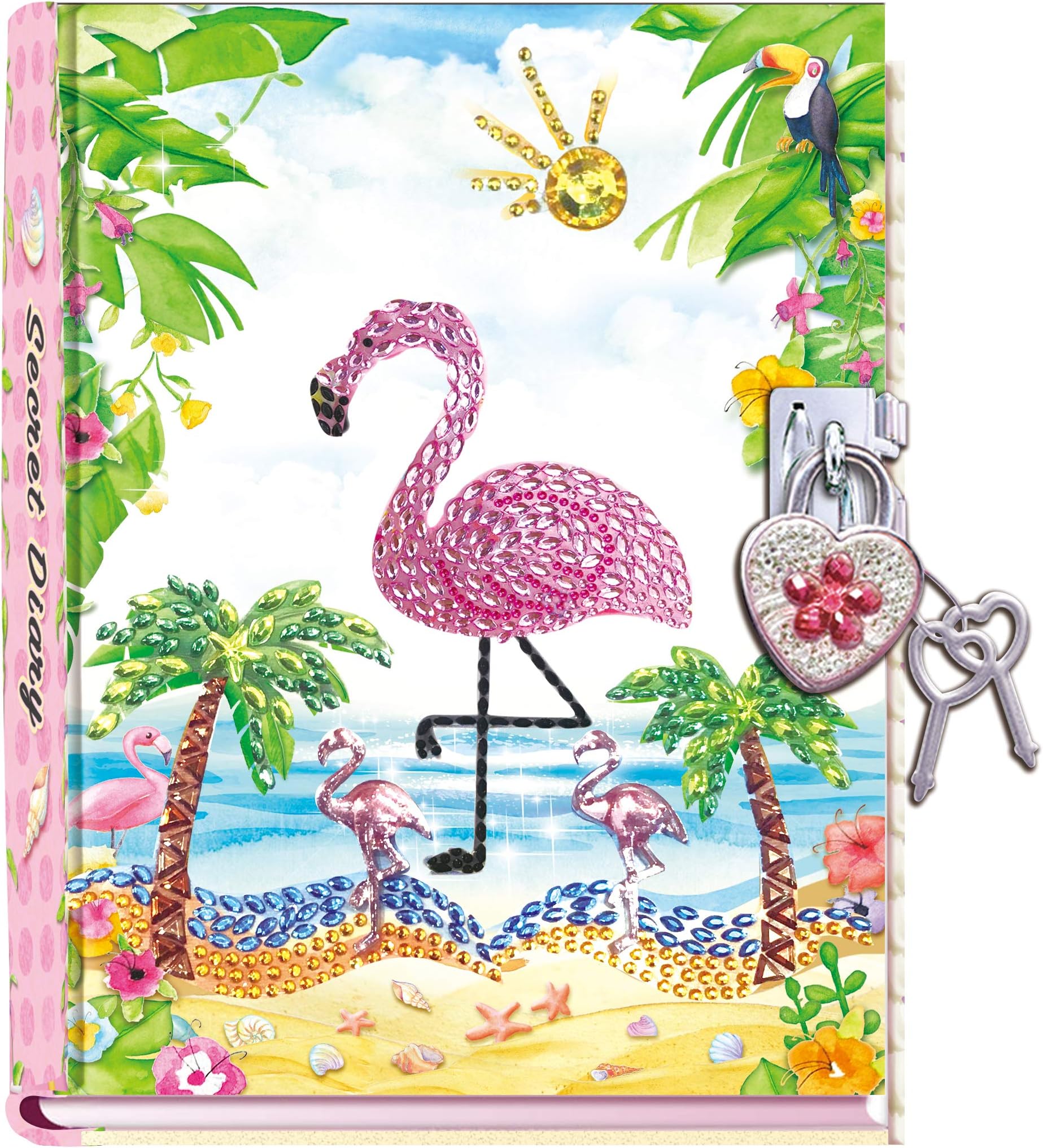 Flamingo Diary with Lock for Kids Little Girls Diaries 5.25.x7x1 300 Pages Lined Girls Journal Cute Secret Notebook 2 Keys for kid Writing Drawing Holiday Travel Gifts for Age 5 and Up
