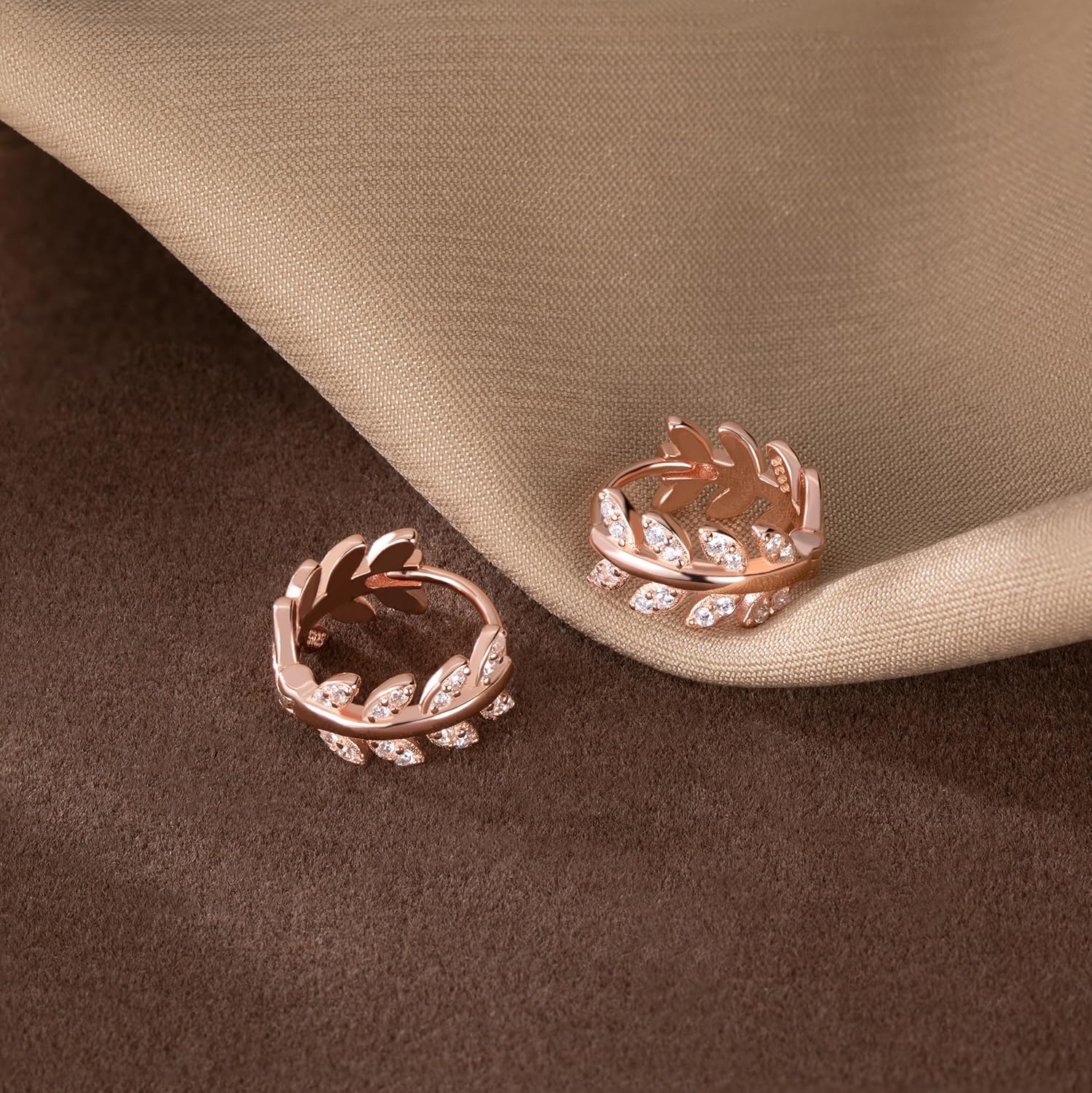 SLUYNZ Sterling Silver CZ Leaf Hoop Earrings for Women Teens Dainty Olive Leaf Hoop Earrings Huggie - Image 3