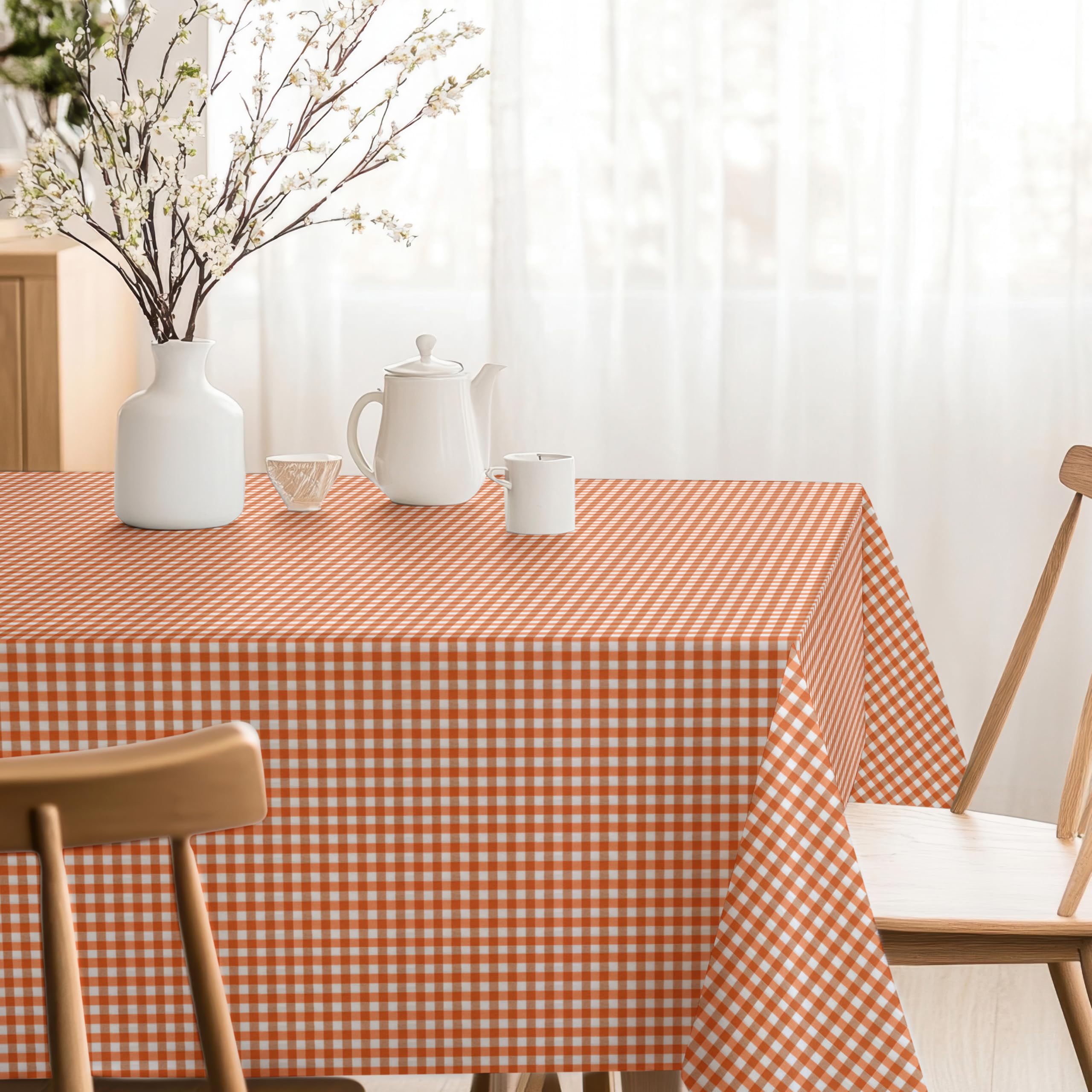 Martina Home Nappe avec Revêtement en Téflon Motif Petits Carreaux Vichy Orange 240 x 140 cm