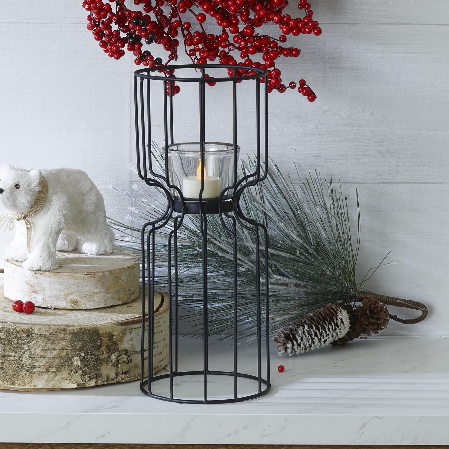 Elements Wire Votive Candle Holder, for Use with Flameless or Wax Candle, Black, 5.12x5.12x12.6 Inch (Pack of 2) image 2