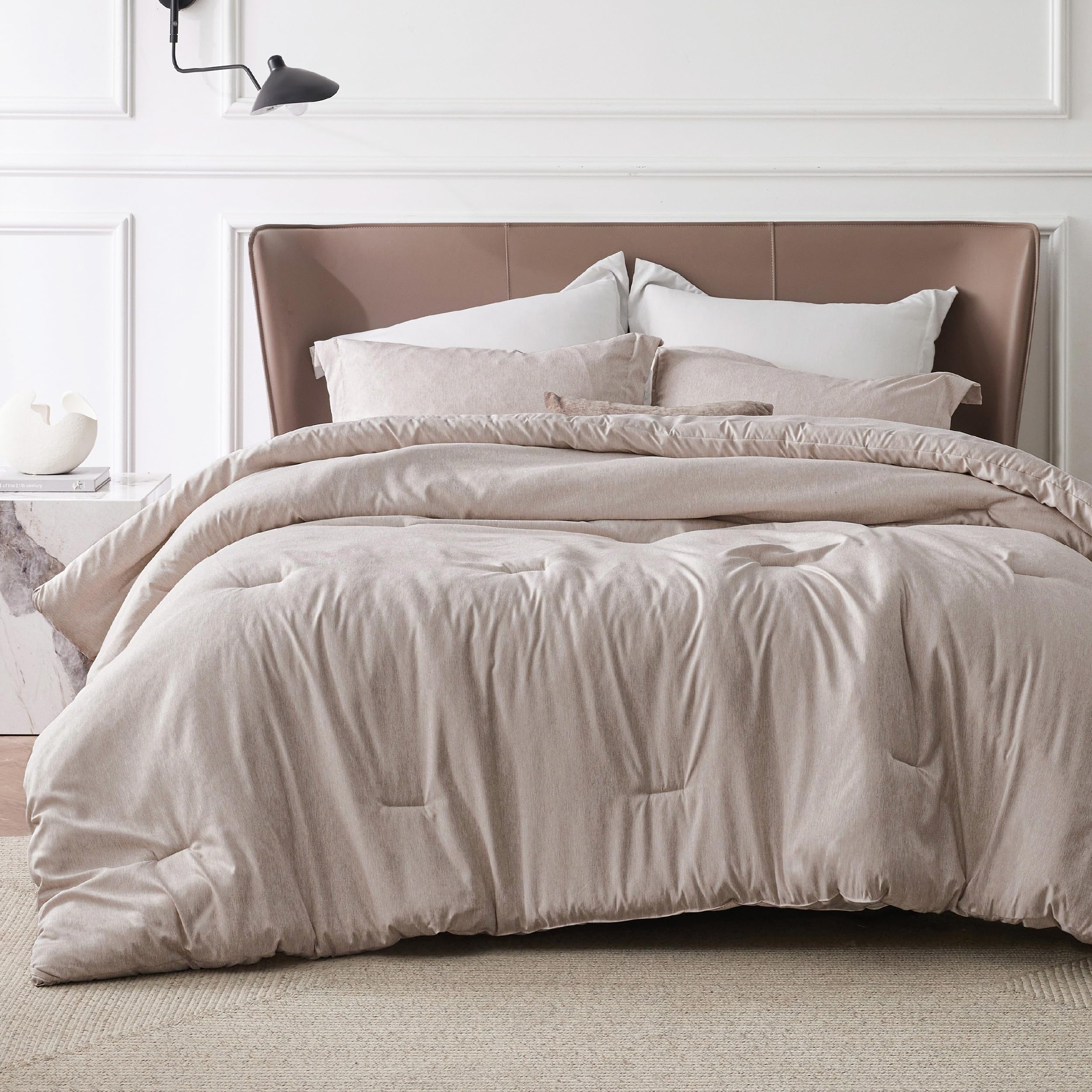 Bedsure Queen Comforter Set - Warm Taupe Comforter Queen Size, Soft Bedding for All Seasons, Cationic Dyed Bedding Set, 3 Pieces, 1 Comforter (90"x90") and 2 Pillow Shams (20"x26"+2")