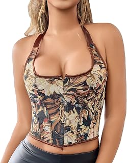 Women's Floral Vintage-Corset-Bustier Adjustable Jacquard Weave Halter-Neck Bustier Top Renaissance (S/M/L)