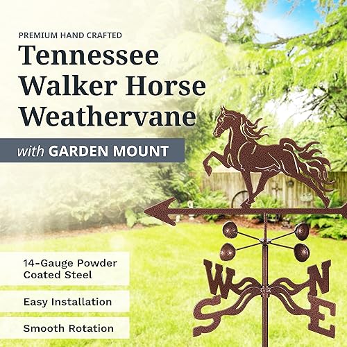 Miniatura 2 de EZ Vane Steel Tennessee Walker Horse Veleta de 80 pulgadas de altura, incluye soporte de jardín de metal, vasos de viento y soportes, hecho a mano y