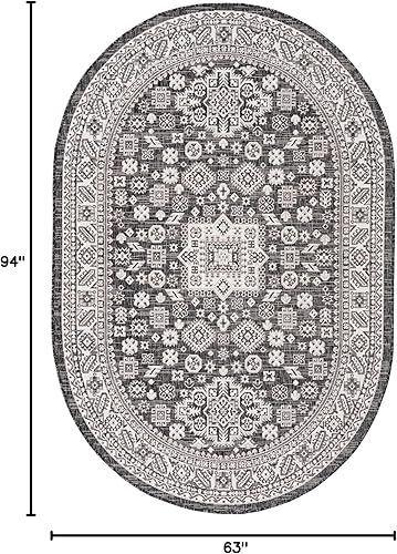 Miniatura 256 de Rugs.com Outdoor Aztec Collection Alfombra – 4 x 6 pies alfombra de tejido plano gris carbón perfecta para salas de estar, grandes comedores, planos