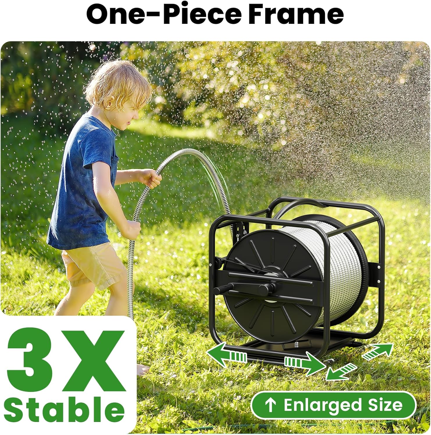 SPECILITE Garden Hose Reels, Holds 100 to 200 FT Hoses, Upgraded Guide System, 360° Swivel Base, Includes 5/8'' x 6ft Leader Hose for Outside, Yard, Wall Mount/Floor Water Pipe Spool