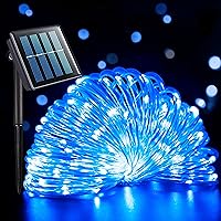 Vista 1 de Cuerda de luces solares impermeables para exteriores, 66 pies, 200 luces LED solares de Navidad, luces solares azules para exteriores, para piscina