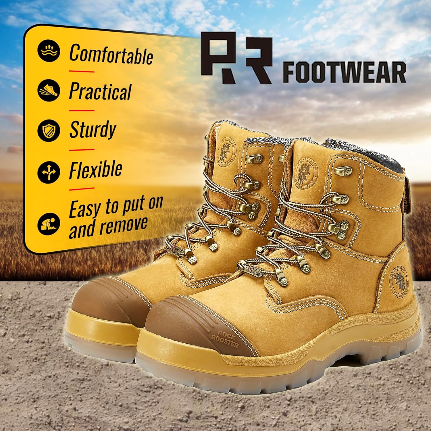 ROCKROOSTER Work Boots for Men,7 inch,Steel Toe,Side Zipper, Leather Shoes,Static Control, Breathable,Quick Dry(AK232Z -AK245Z - Image 7