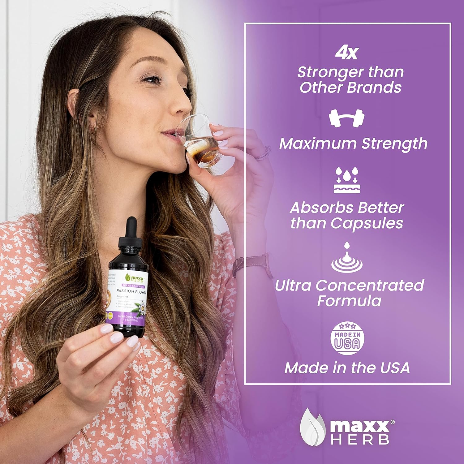 Maxx Herb Passion Flower Extract - Max Strength Passion-Flower Liquid Absorbs Better Than Capsules, for Relaxation and Stress Relief, Alcohol-Free - 4 Oz Bottle (60 Servings) - Image 2