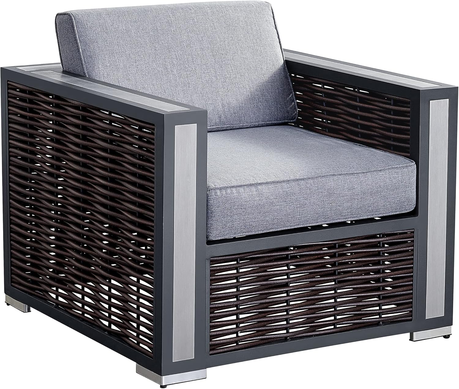 Avola Prestige 5 Piece Outdoor Sectional Sofa Set Wicker Square Coffee Table Lounge Chairs Patio Furniture Set with Firepit Table, ETL Listed 50,000 BTU Propane Gas Fire Pit, Grey