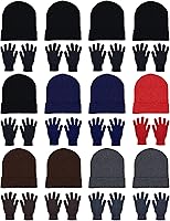 Winterlace 24-Pack Beanies & Gloves Bulk Combo - 12 Unisex Warm Hats + 12 Thick Stretchy Gloves for Men Women Winter Gifts