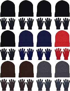 Winterlace 24-Pack Beanies & Gloves Bulk Combo - 12 Unisex Warm Hats + 12 Thick Stretchy Gloves for Men Women Winter Gifts