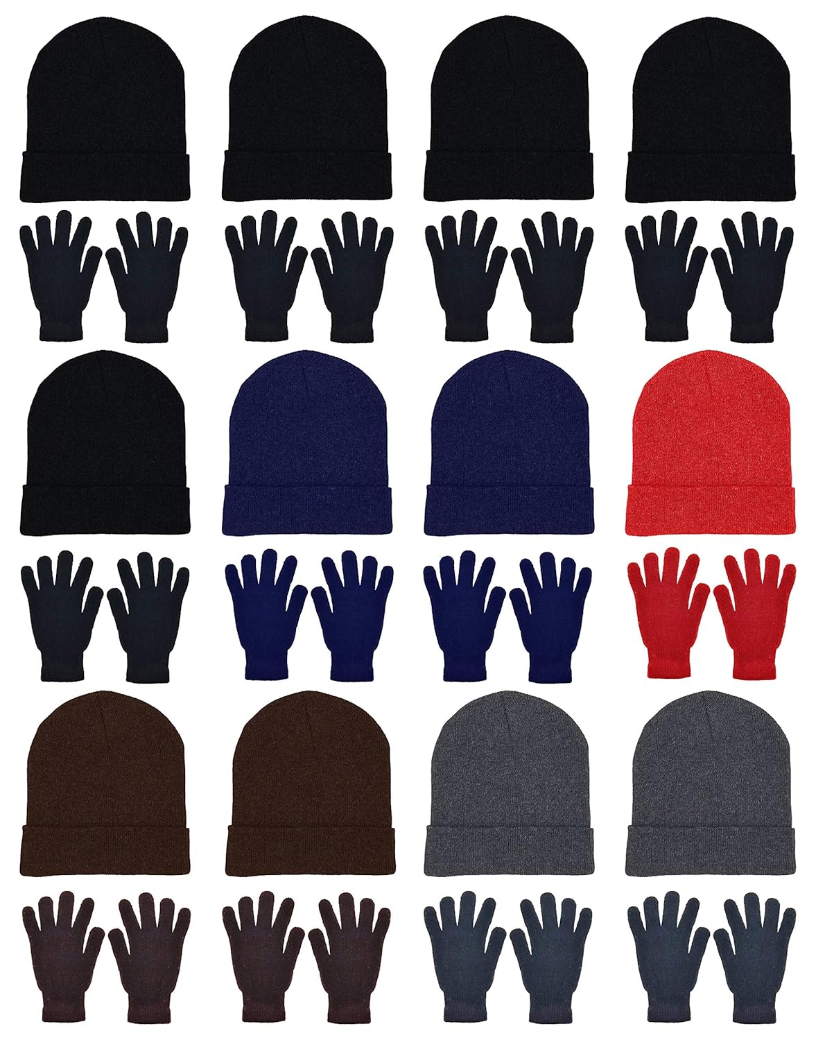 24x Winter Beanies Gloves Combo Pack Bulk Pack for Men Women Warm Cozy Gift