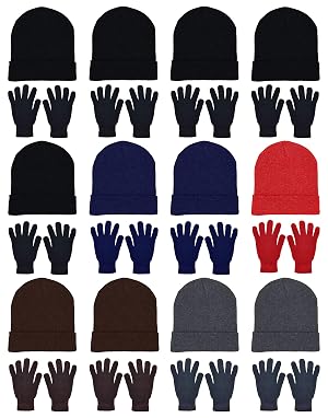 24x Winter Beanies Gloves Combo Pack Bulk Pack for Men Women Warm Cozy Gift