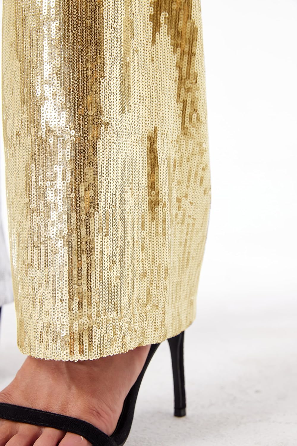 Women's Sequin Pants Shiny Sparkly Party Club Night Out Metallic Casual Wide Leg Pants Trousers - Image 3