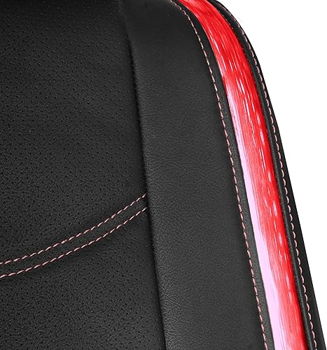 Miniatura 4 de TLH Fundas de asiento de automóvil rojas para automóvil, Galaxy 13, fundas de asiento de cuero sintético de lujo a rayas metálicas, bolsillos