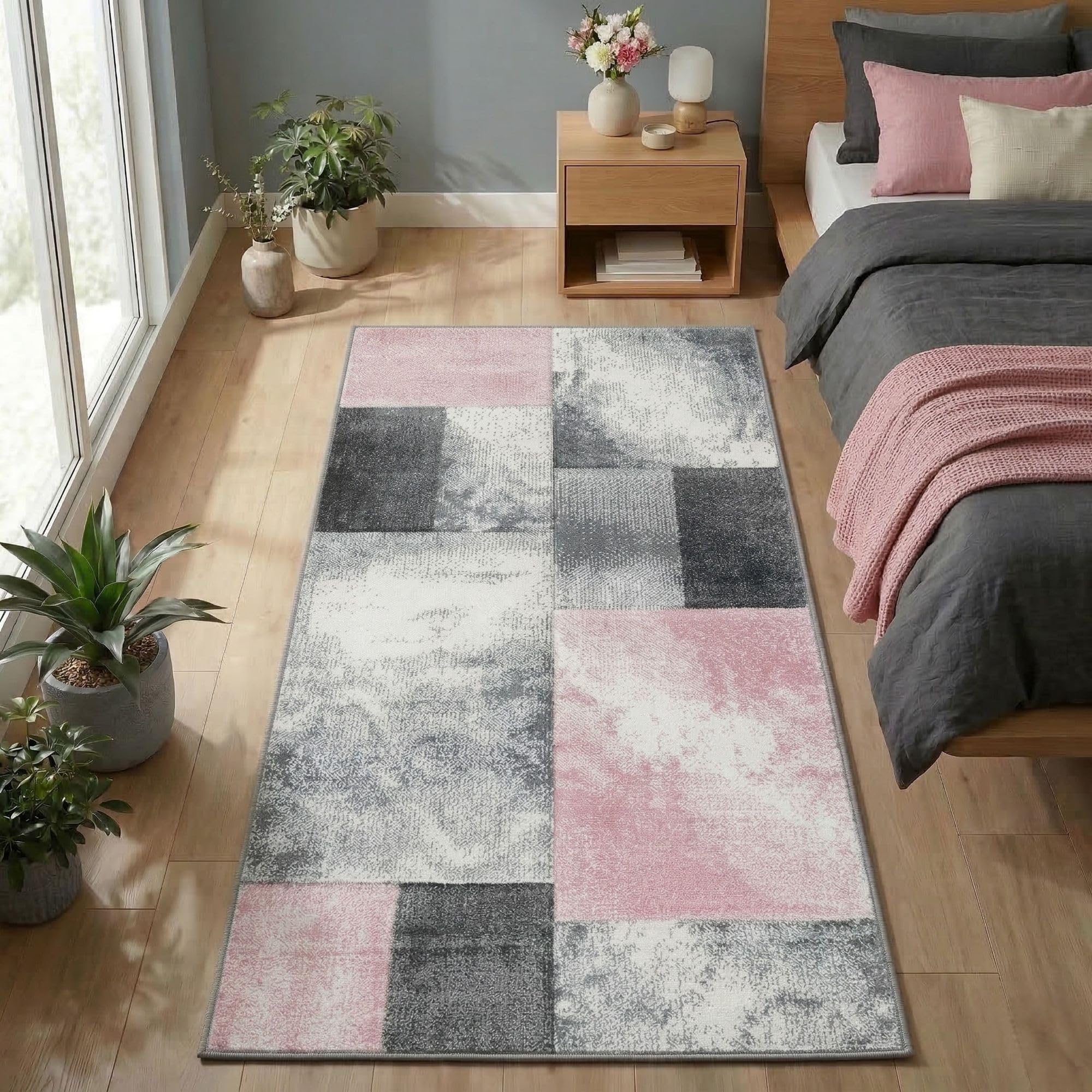 Carpetsale24 Teppich Kurzflor Konturenschnitt in Schwarz Grau Weiß - Kariertes Design, Extra Weich, Waschbar, Pflegeleicht - Für Wohnzimmer, Schlafzimmer, Esszimmer