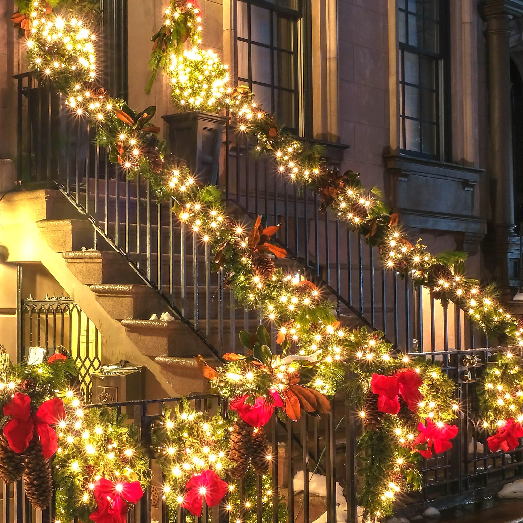 Batteriebetriebene Weihnachtslichter – 4 Stück, insgesamt 20 m, 200 LEDs, warmweiße Weihnachtslichter mit Timer, 8 Modi, wasserdicht, funkelnde Lichter für drinnen und draußen, Weihnachtsbaumkranz